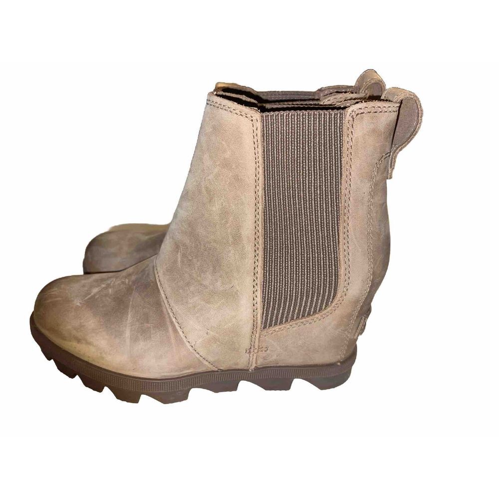SOREL Women Joan of Arctic Wedge II Camel Tan Chelsea Leather Boots Sz 5 Comfort